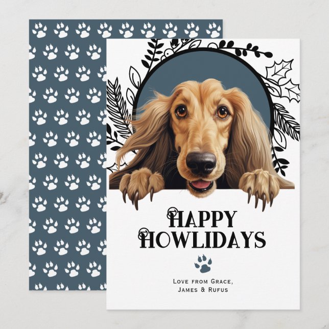 Lycklig Howlidays Afghan Hound Hund jul Julkort (Fram/baksida)