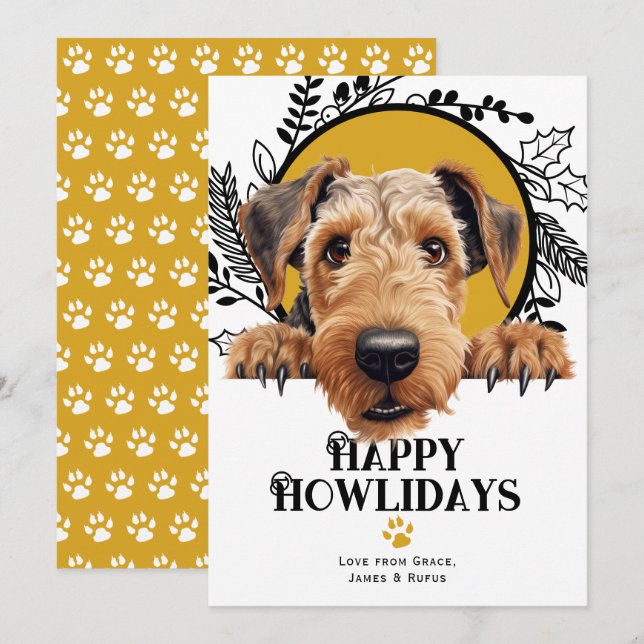 Lycklig Howlidays Airedale Terrier Hund jul Julkort (Fram/baksida)