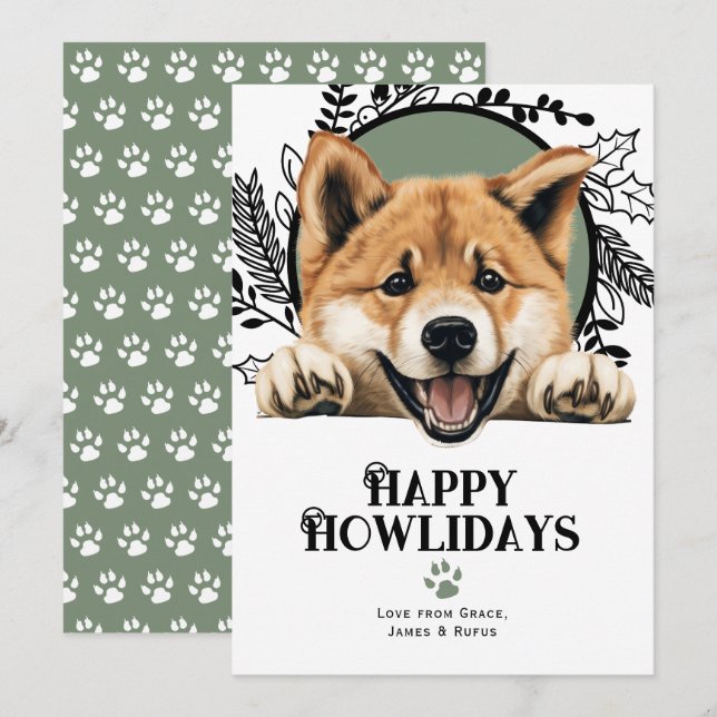 Lycklig Howlidays Akita Hund jul Julkort (Fram/baksida)