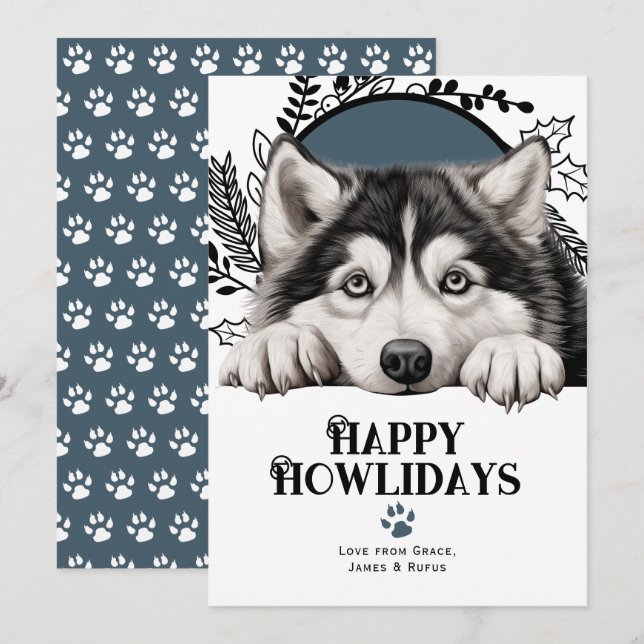 Lycklig Howlidays Alaska Malamute Hund jul Julkort (Fram/baksida)