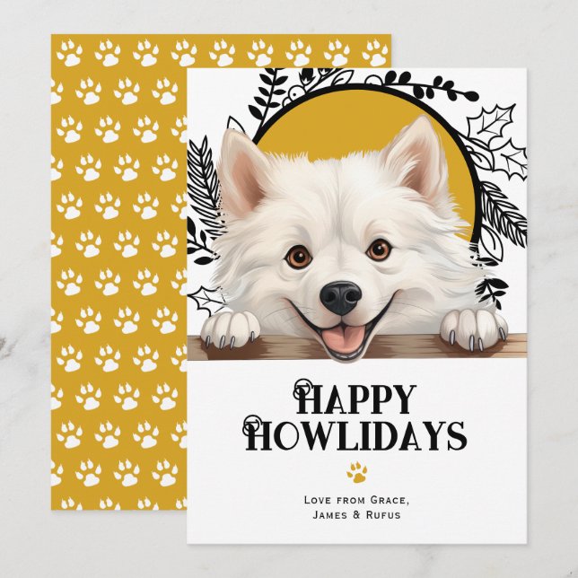 Lycklig Howlidays American Eskimo Hund jul Julkort (Fram/baksida)