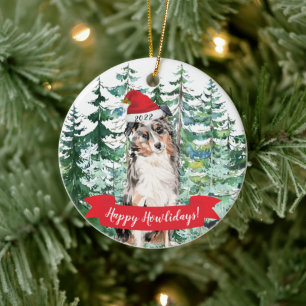 Lycklig Howlidays Australian shepherd Hund jul Julgransprydnad Keramik