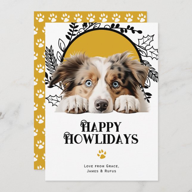 Lycklig Howlidays Australian shepherd Hund Julkort (Fram/baksida)