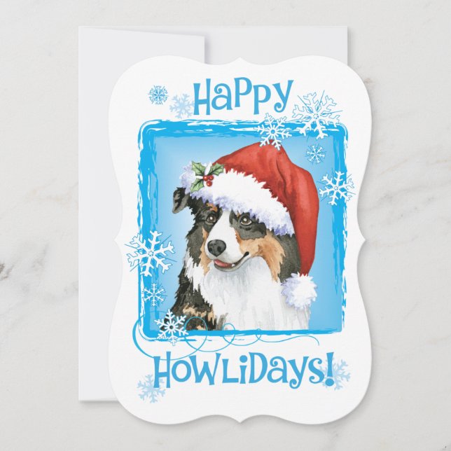 Lycklig Howlidays australian shepherd Julkort (Framsida)
