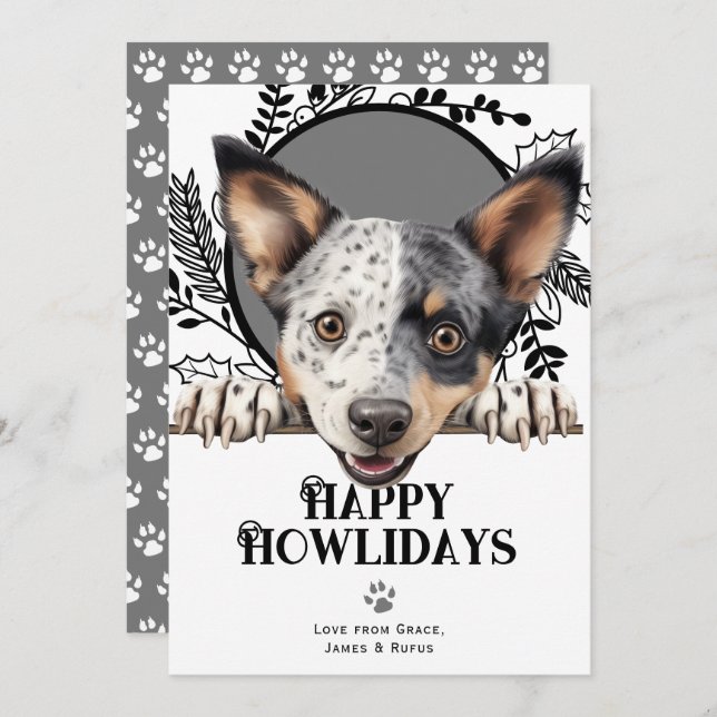 Lycklig Howlidays Australian Stumpy Hund jul Julkort (Fram/baksida)