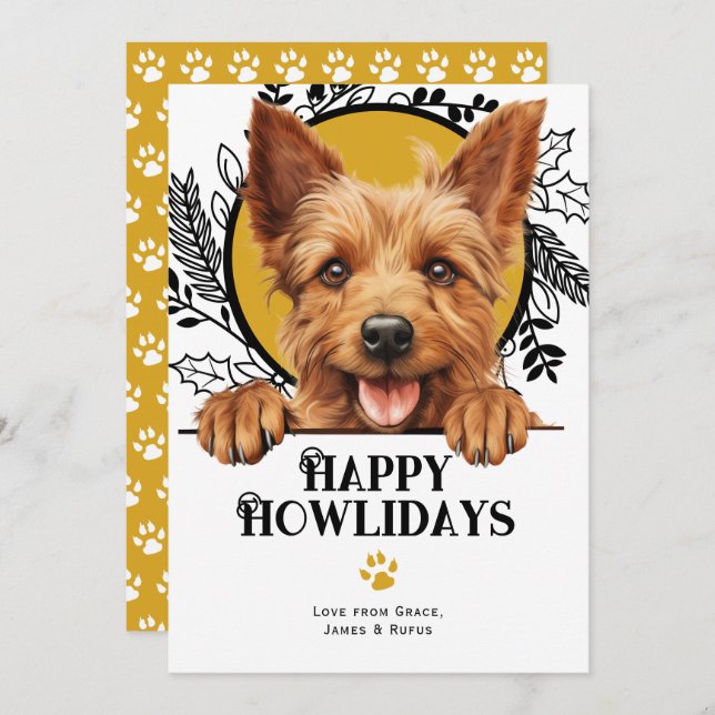 Lycklig Howlidays Australian Terrier Hund jul Julkort (Fram/baksida)