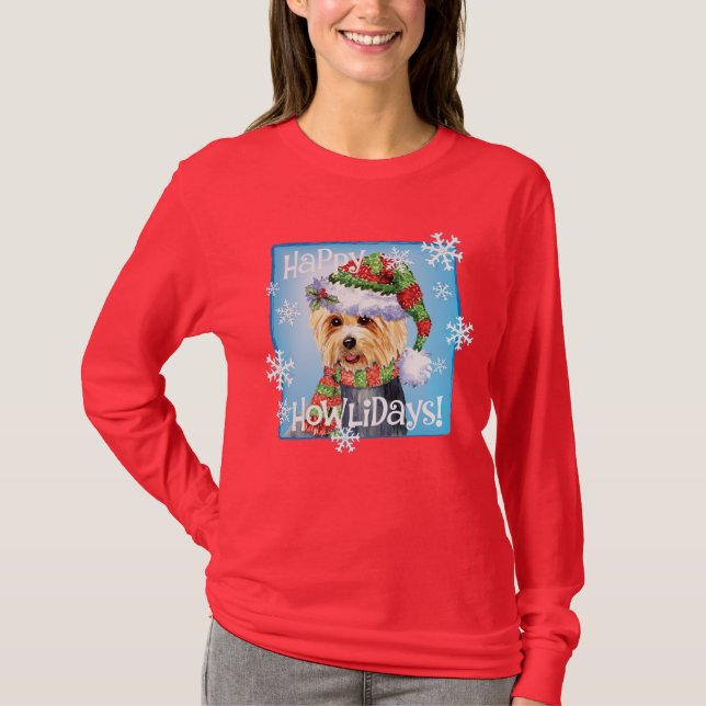 Lycklig Howlidays Australian Terrier T-Shirt (Framsida)