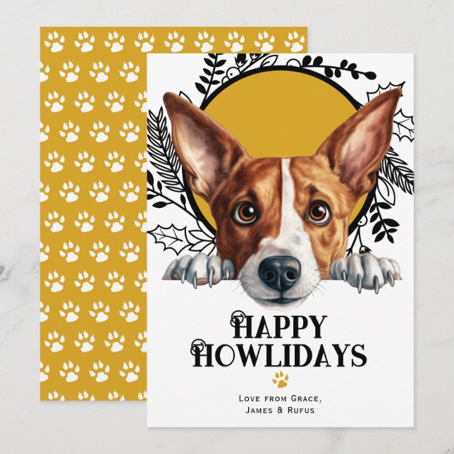 Lycklig Howlidays Basenji Hund jul Julkort (Fram/baksida)