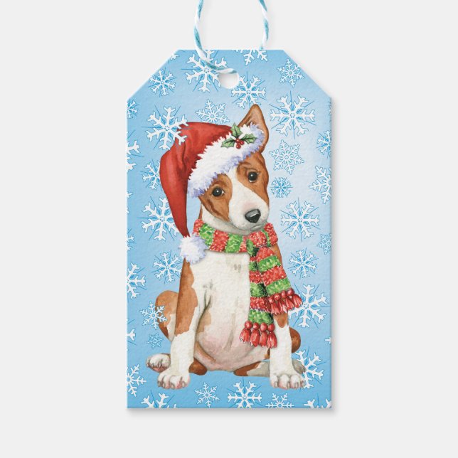 Lycklig Howlidays Basenji Presentetikett (Framsidan)
