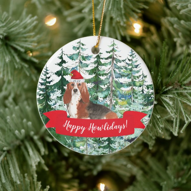 Lycklig Howlidays Basset Hound Hund jul Ornamen Julgransprydnad Keramik (Träd)