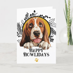 Lycklig Howlidays Bassett Hound Hund jul Helgkort