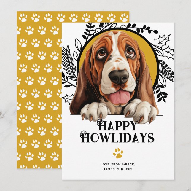Lycklig Howlidays Bassett Hound Hund jul Julkort (Fram/baksida)