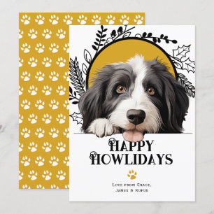 Lycklig Howlidays Bearded Collie Hund jul Julkort