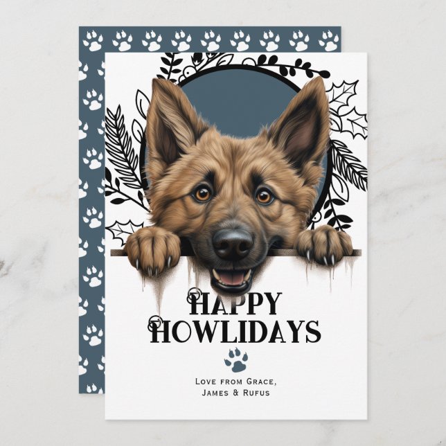 Lycklig Howlidays Belgiska Hund Shepherd Julkort (Fram/baksida)