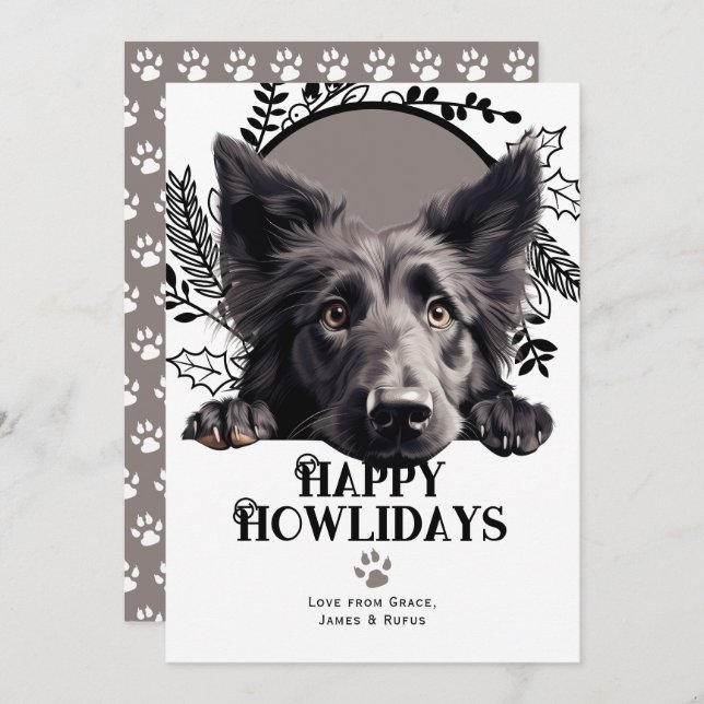 Lycklig Howlidays belgiska Sheepdog-Hund jul Julkort (Fram/baksida)