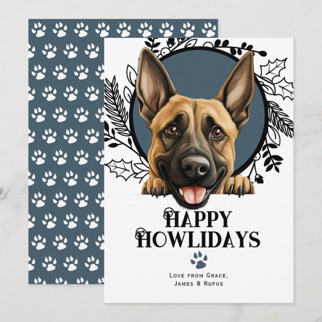 Lycklig Howlidays belgiske Malinois Hund jul Julkort (Fram/baksida)