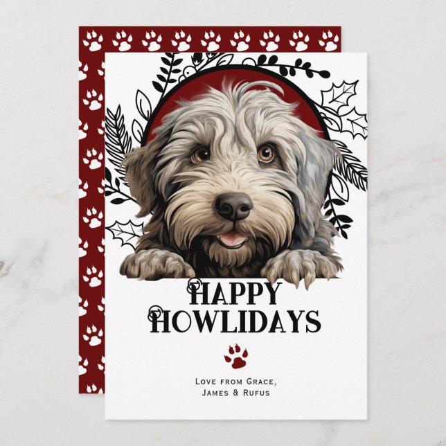 Lycklig Howlidays Bergamasco Hund jul Julkort (Fram/baksida)