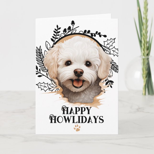 Lycklig Howlidays Bichon Frise Hund jul Helgkort (Framsida)