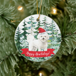 Lycklig Howlidays Bichon Frise Hund jul Ornamen Julgransprydnad Keramik
