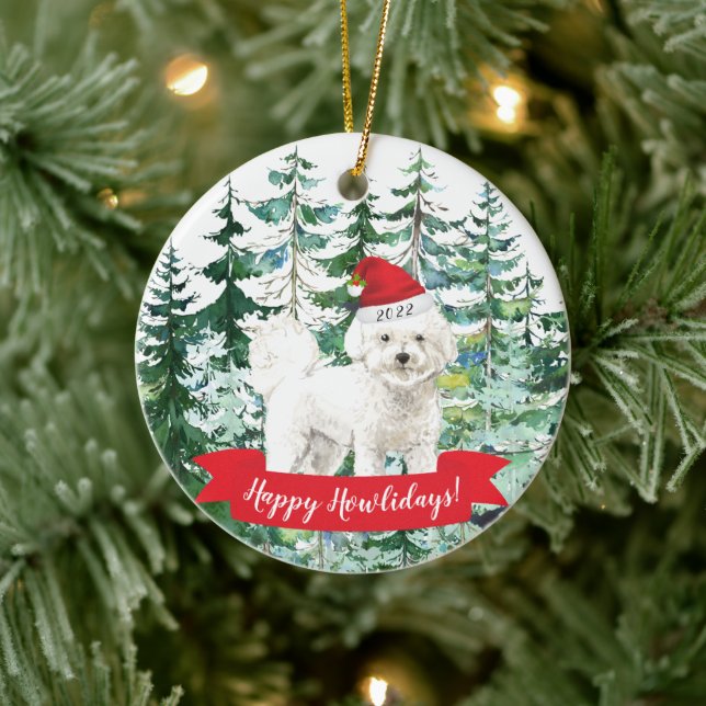 Lycklig Howlidays Bichon Frise Hund jul Ornamen Julgransprydnad Keramik (Träd)
