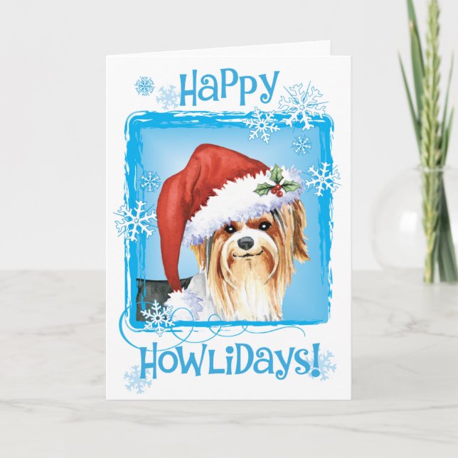 Lycklig Howlidays Biewer Terrier-Helgdag-kort Helgkort (Framsida)