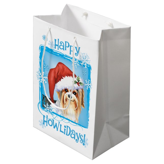 Lycklig Howlidays Biewer Terrier Medium Gift Bag (Framsidan Vinklad)