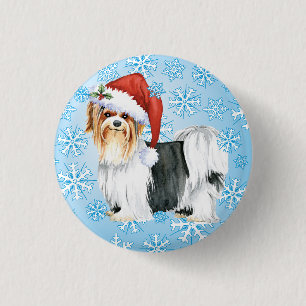 Lycklig Howlidays Biewer Terrier Pinback Button Knapp