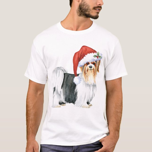 Lycklig Howlidays Biewer Terrier T-Shirt (Framsida)