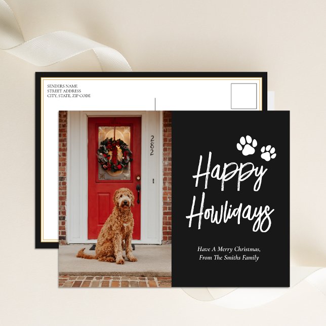 Lycklig Howlidays Black Calligraphy Pet Photo Helg Vykort (Skapare uppladdad)