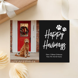 Lycklig Howlidays Black Calligraphy Pet Photo Julkort