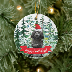 Lycklig Howlidays Black Cockapoo Hund jul Julgransprydnad Keramik