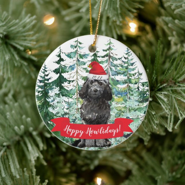 Lycklig Howlidays Black Cockapoo Hund jul Julgransprydnad Keramik (Träd)