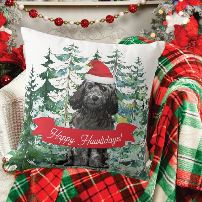 Lycklig Howlidays Black Cockapoo Hund jul Kudde (Skapare uppladdad)