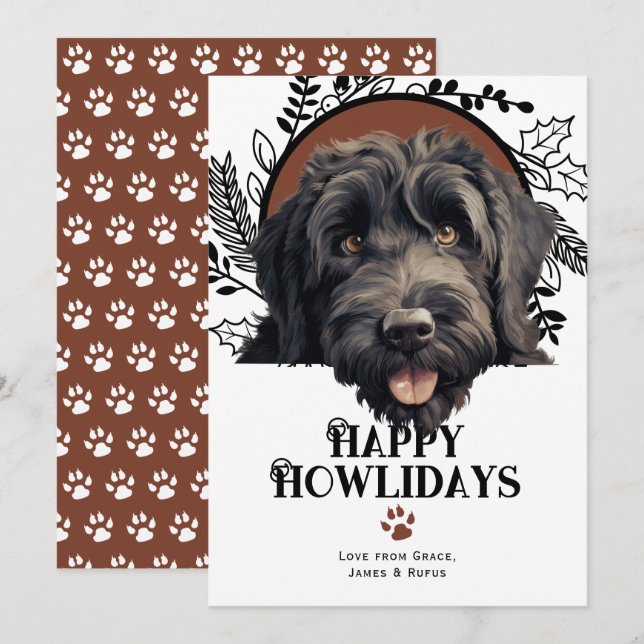 Lycklig Howlidays Black Russian Terrier-jul Julkort (Fram/baksida)