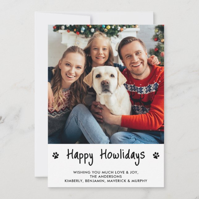 Lycklig HOWLidays Black White Puppy Hund Pet Photo Julkort (Framsida)