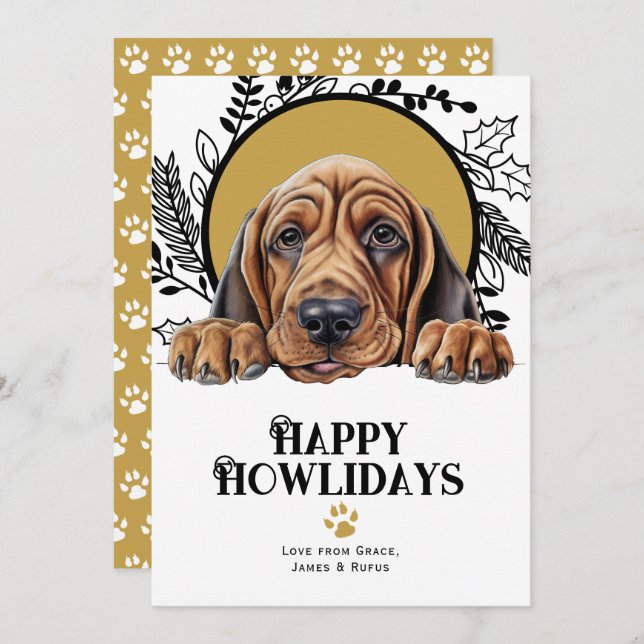 Lycklig Howlidays Bloodhound Hund jul Julkort (Fram/baksida)