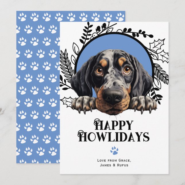 Lycklig Howlidays Bluetick Coonhound Hund jul Julkort (Fram/baksida)