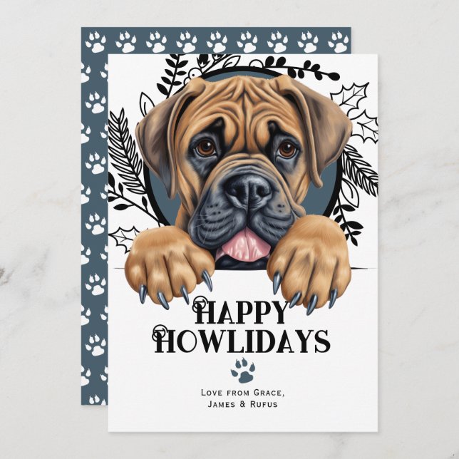 Lycklig Howlidays Boerboel Hund jul Julkort (Fram/baksida)