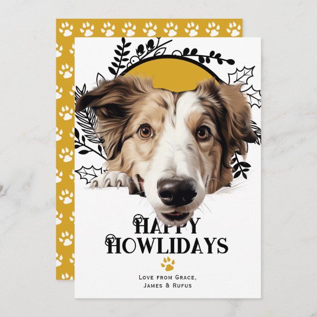Lycklig Howlidays Borzoi Hund jul Julkort (Fram/baksida)