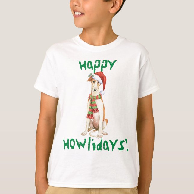 Lycklig Howlidays Borzoi T-Shirt (Framsida)