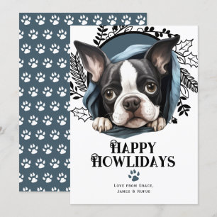 Lycklig Howlidays Boston Terrier Hund jul Julkort