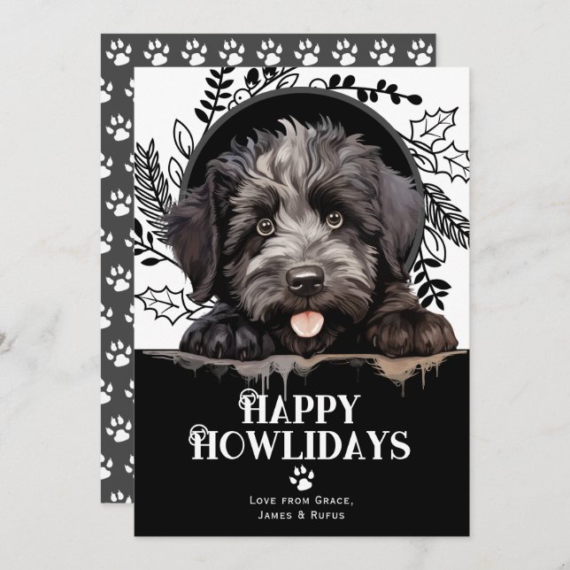 Lycklig Howlidays bouvier des flandres Hund jul Julkort (Fram/baksida)