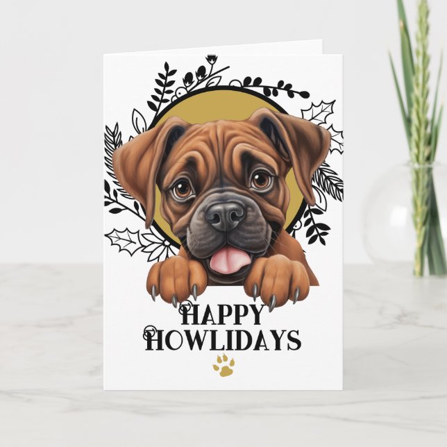 Lycklig Howlidays Boxer Hund jul Helgkort (Framsida)