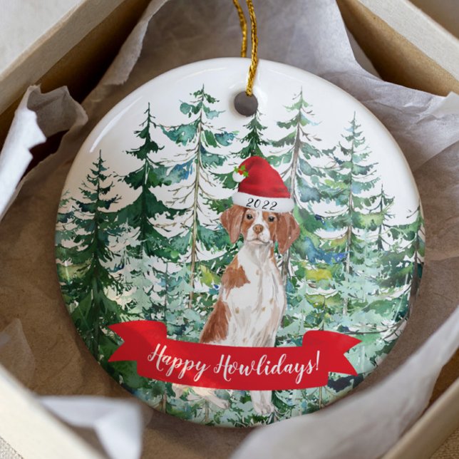 Lycklig Howlidays Brittany Hund jul Ornament (Skapare uppladdad)