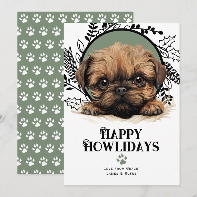Lycklig Howlidays Bryssel Griffon Hund jul Julkort (Fram/baksida)