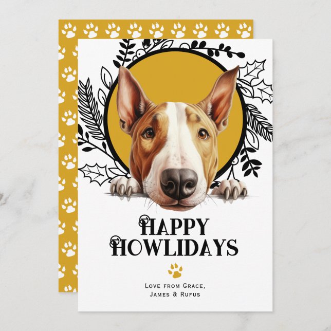 Lycklig Howlidays Bull Terrier Hund Julkort (Fram/baksida)