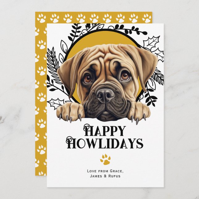 Lycklig Howlidays Bullmastiff Hund jul Julkort (Fram/baksida)