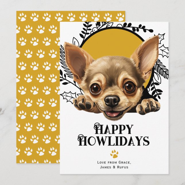 Lycklig Howlidays Chihuahua Hund jul Julkort (Fram/baksida)