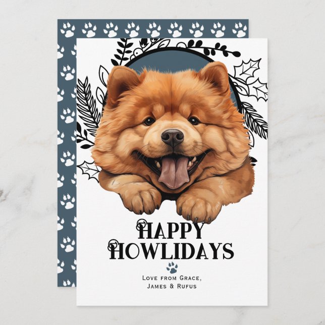 Lycklig Howlidays Chow Chow Hund Julkort (Fram/baksida)