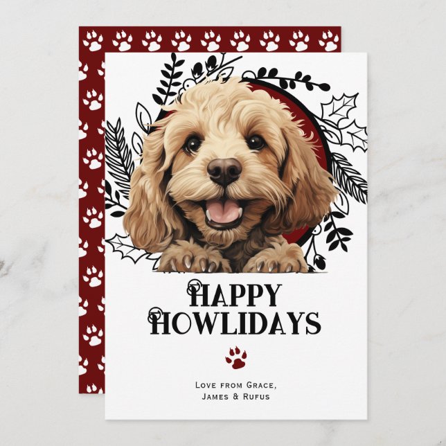 Lycklig Howlidays Cockapoo Hund jul Julkort (Fram/baksida)